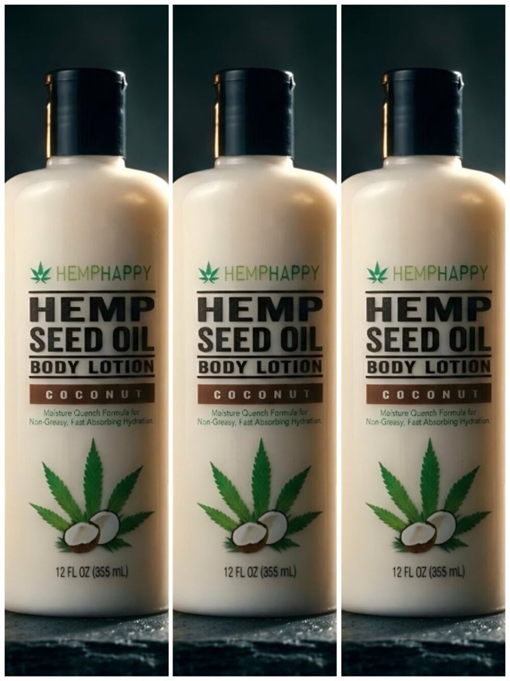 3 Hemp Moisturizing Body Lotions with Coconut Oil, Shea Butter, Vitamin E 12oz